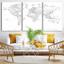 World Map Canvas Print – Framed Modern Detailed Map of the