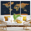 Modern World Map Canvas Print – Framed Detailed Map of the