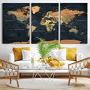 Vintage World Map Canvas Wall Art – Detailed Map with