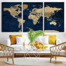 Navy Blue World Map Canvas Print – Detailed Map Minimal Navy
