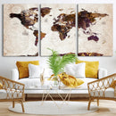 Blue Watercolor World Map Canvas Print – Framed Modern Wall