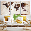 Blue Watercolor World Map Canvas Print – Framed Modern Wall