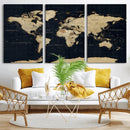 Dark World Map Canvas Wall Art Print, Minimal Black and Gold by MyGreatCanvas | Canvas Wall Art Prints | Photo Prints & Wall Decor