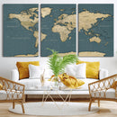 Minimal Vintage World Map Canvas Wall Art Print, Neutral
