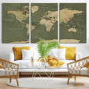 Large World Map Canvas Wall Art Print for Study Room Decor -