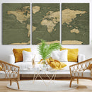 Large World Map Canvas Wall Art Print for Study Room Decor -