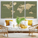 Vintage World Map Canvas Wall Art Print, Classic Global Map