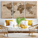 World Map Canvas Wall Art Print, Detailed Global Map Artwork