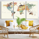Framed World Map Wall Art Canvas Print for Living Room and