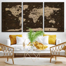 Colorful World Map Canvas Wall Art with Landmarks – Framed