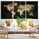 World Map Canvas Wall Art with Famous Landmarks – Framed