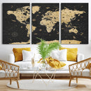 Vintage Blue and Brown World Map Canvas Wall Art – Framed by MyGreatCanvas | Canvas Wall Art Prints | Photo Prints & Wall Decor
