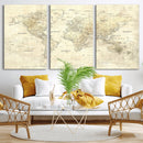 Detailed Large World Map Wall Decor Canvas Art Print