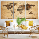 Navy Blue and Gold World Map Canvas Print – Framed Luxury