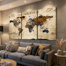Rustic Watercolor World Map Canvas Wall Art – Framed Travel