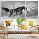 Wild Horses Wall Art Canvas Print – Framed Black and White