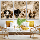 Western Longhorn Herd Wall Art Canvas Print, Sepia Texas by MyGreatCanvas | Canvas Wall Art Prints | Photo Prints & Wall Decor