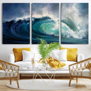 Ocean Wave Canvas Wall Art, Dramatic Teal Blue Seascape Oil by MyGreatCanvas | Canvas Wall Art Prints | Photo Prints & Wall Decor