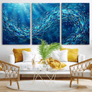 School of Fish Canvas Print | Blue Ocean Underwater Wall Art by MyGreatCanvas | Canvas Wall Art Prints | Photo Prints & Wall Decor