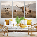 Rustic Texas Longhorn Cow Canvas Wall Art Print, Rustic Farm Animal Photography Print, Farmhouse Country Decor, Western Ranch Art