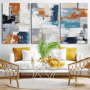 Blue Teal Abstract Canvas Wall Art, Modern Textured Painting Print, Navy Orange White Contemporary Art, Neutral Living Room Decor, Office Art by MyGreatCanvas | Canvas Wall Art Prints | Photo Prints & Wall Decor
