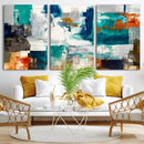 Blue Teal Abstract Canvas Wall Art, Modern Textured Painting Print, Navy Orange White Contemporary Art, Neutral Living Room Decor, Office Art by MyGreatCanvas | Canvas Wall Art Prints | Photo Prints & Wall Decor