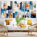 Blue Teal Abstract Canvas Wall Art, Modern Textured Painting Print, Navy Orange White Contemporary Art, Neutral Living Room Decor, Office Art by MyGreatCanvas | Canvas Wall Art Prints | Photo Prints & Wall Decor