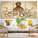Sepia Octopus Wall Art Abstract Animal Canvas Print