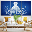Large 3-Panel Blue Octopus Canvas Wall Art | Coastal Marine by MyGreatCanvas | Canvas Wall Art Prints | Photo Prints & Wall Decor