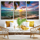Framed Tropical Sunset Art Canvas Print