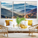 Misty Mountain Sunrise Triptych Canvas Print – Autumn