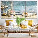 Seashells on Rustic Wooden Background, Seashells Wall Art