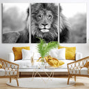 Black and White Lion Canvas Wall Art – Animal Print Artwork
