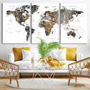 Modern Metallic World Map Canvas Wall Art – Framed