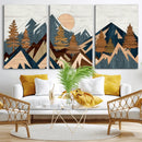 Abstract Wood Panel Effect Mountain Range Top Wall Art