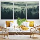 Misty Forest Wall Art Premium Canvas Print a Foggy and