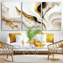 Gold Waves on Pure White Canvas – Gold Abstract Art for