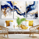 Golden Cascades on Midnight Blue – Deep Blue Abstract Wall