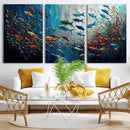 Modern Abstract Fish Shoal Wall Art Canvas Print, Colorful