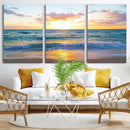 Golden Sunset Over Ocean Waves - Serene Coastal Triptych