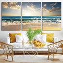 Golden Sunset Beach Triptych Canvas Wall Art for Living Room
