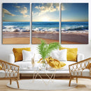Serene Ocean Sunset Canvas Wall Art - Beach Waves at Sunset,