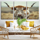 Texas Cow Longhorn Wall Art Canvas Print for Farm House Wall
