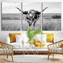 Texas Cow Longhorn Wall Art Canvas Print for Farm House Wall
