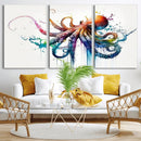Watercolor Vibrant Octopus Wall Art Canvas Print | Abstract