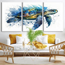 Turtle Wall Art Canvas Print, Framed Watercolor Turtle Art