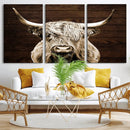 Highland Cow Wall Art Canvas Print, Rustic Farmhouse Decor,