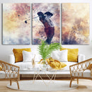 Abstract Watercolor Golf Player Wall Art Canvas Print