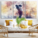 Abstract Watercolor Golf Player Wall Art Canvas Print