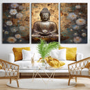 Golden Buddha Wall Art Canvas Print | Zen Meditation Floral